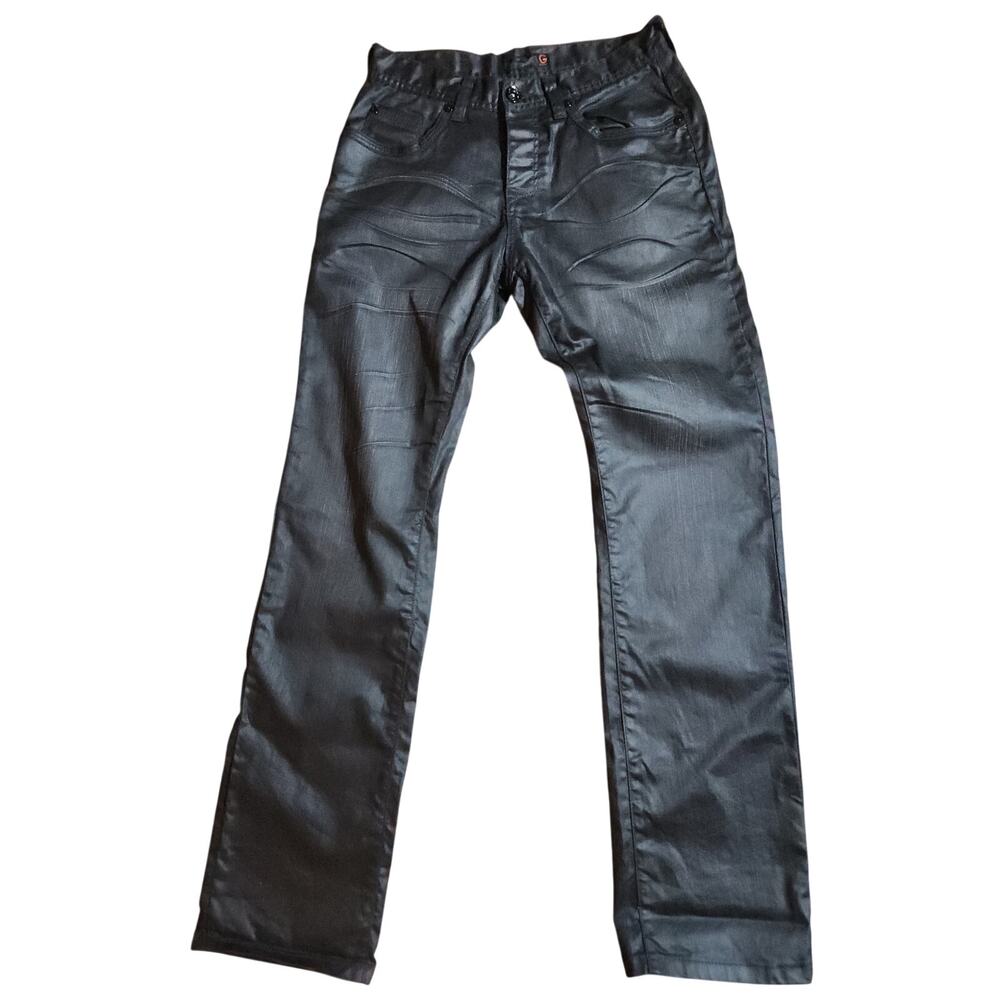 G by GUESS Calan Low Straight Mens Jeans 29 Black Coated Look Buckle Pockets Y2K